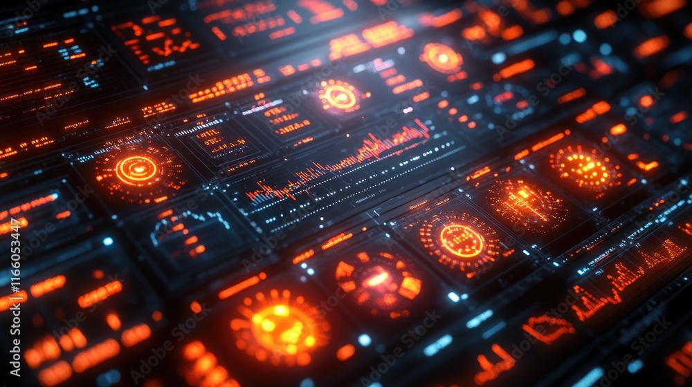 Leinwandbilder A detailed view of a computer keyboard with glowing buttons