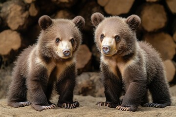 Obraz premium Two adult brown bears standing side by side in a natural environment