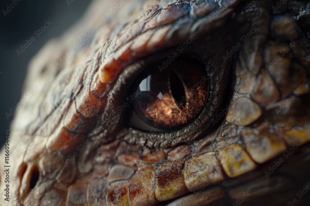 Poster a detailed view of a lizard's eye with scales and pupils