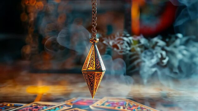 pendulum of fortune telling and tarot cards. Selective focus. Nature.