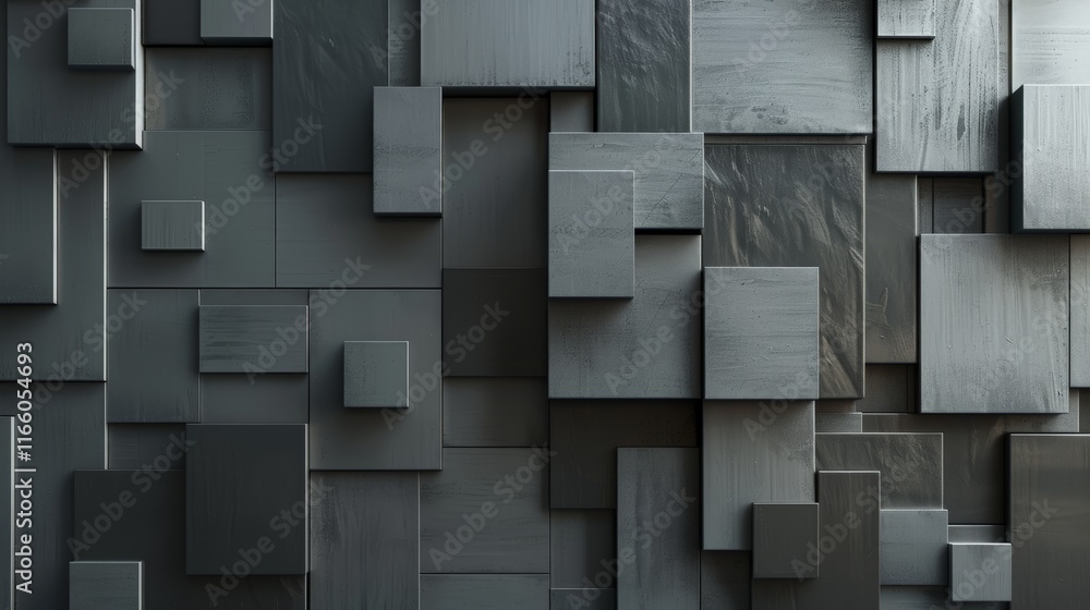 Poster dark gray and black cubes and rectangles create an abstract textured background, perfect for modern 