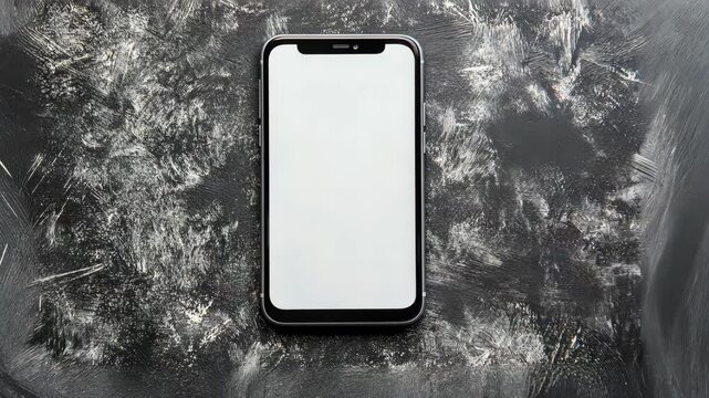 Smartphone resting on a textured surface with a blank screen in a minimalist setting