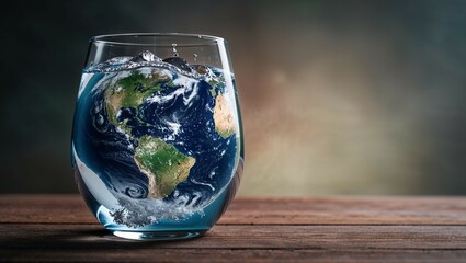 The blue glass globe reflects a green earth spinning in space, symbolizing our global environment
