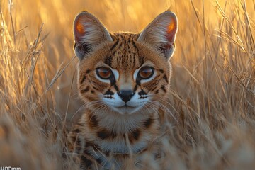 A close-up view of a cat amidst tall grass, great for pet or wildlife related designs