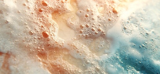 Fototapeta premium Bubbles and liquid blend in a textured, abstract scene.