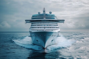 Naklejka premium A large cruise ship sailing through calm ocean waters