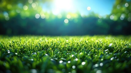 Naklejka premium A detailed view of a thriving meadow with dense green blades of grass, suitable for use in illustrations about nature, landscape, or agriculture