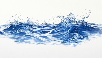 Blue sea waves crash on white backdrop.