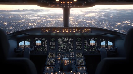 Breathtaking Aerial View of Urban Landscape from Airplane Window Showcasing Skyscrapers Roads and City Life in Dynamic Vibrant and Illuminated Scene