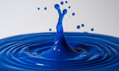Blue liquid droplet splash on a white background.