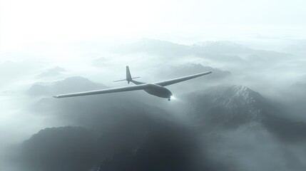 Naklejka premium Majestic Glider Soaring Above Rugged Mountain Range with Snow-Capped Peaks and Clear Blue Sky Creating a Breathtaking Aerial Landscape View