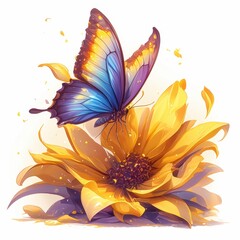 A vibrant butterfly hovering over a bright sunflower, showcasing nature's beauty.