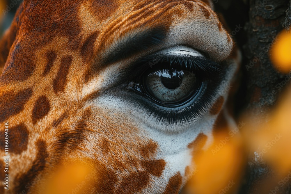 Poster close-up view of a giraffe's eye, highlighting its unique features
