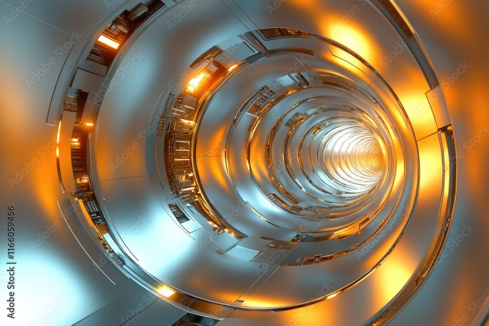 Poster a futuristic architecture design featuring a spiral-shaped building with a clock at the top