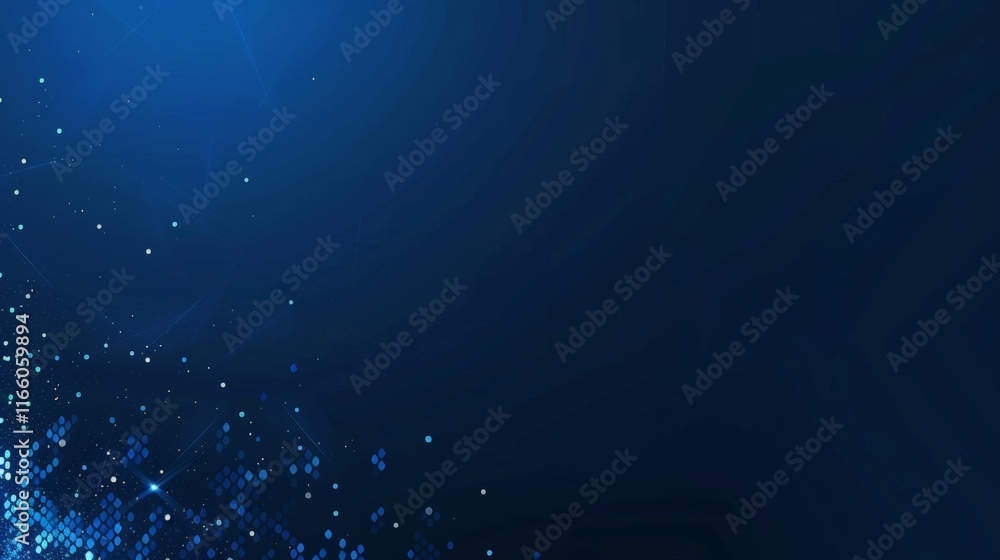 Poster blue particles background forming a diagonal line from bottom left corner, with space for text