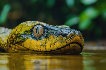 Obraz premium A close-up shot of a snake swimming in the water, perfect for use in wildlife or nature-related projects