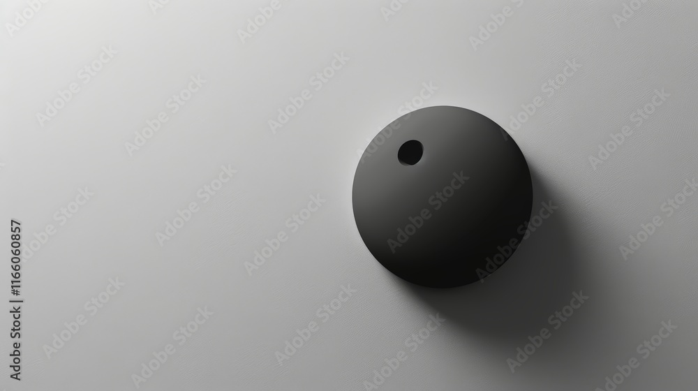 Poster minimalist composition featuring a black sphere with a hole, casting a subtle shadow on a clean whit