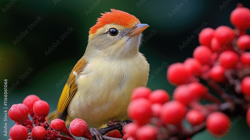 Aufkleber a tiny bird sits comfortably on the tip of a tree branch, looking out at its surroundings