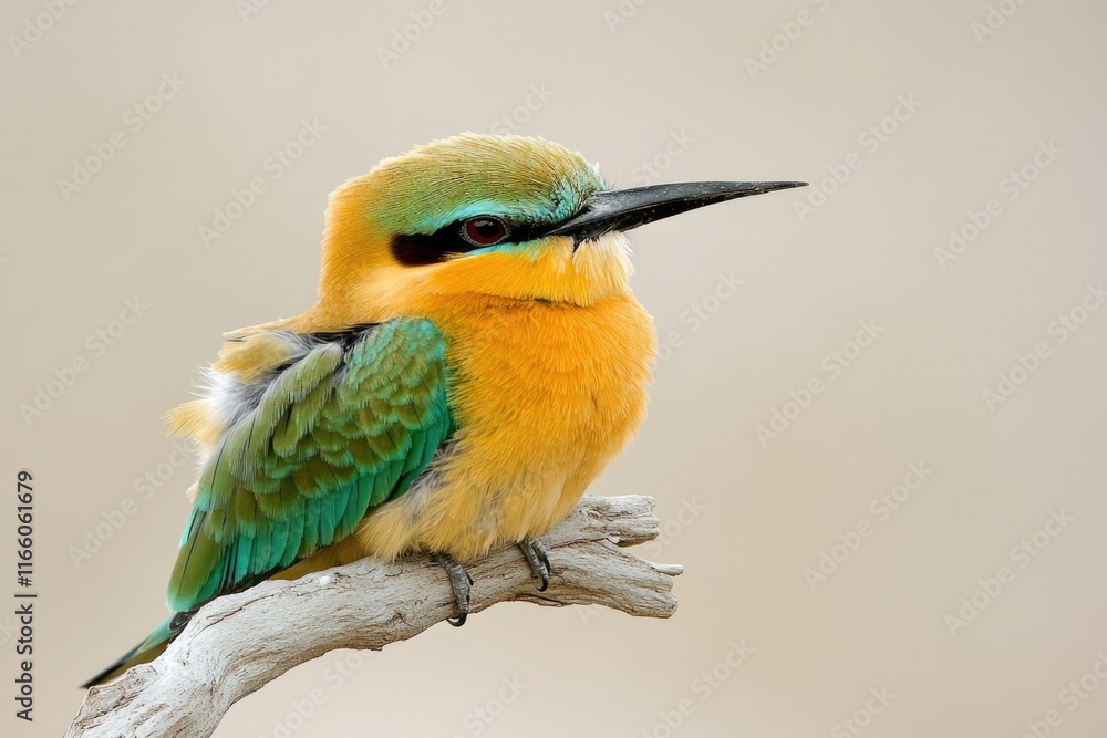 Poster a colorful bird sits atop a tree branch, surrounded by lush foliage