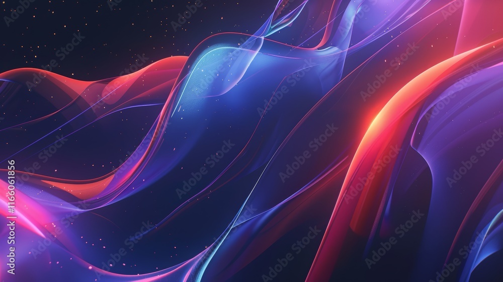 Poster Colorful abstract waves flowing smoothly in digital space, creating a vibrant and dynamic wallpaper design