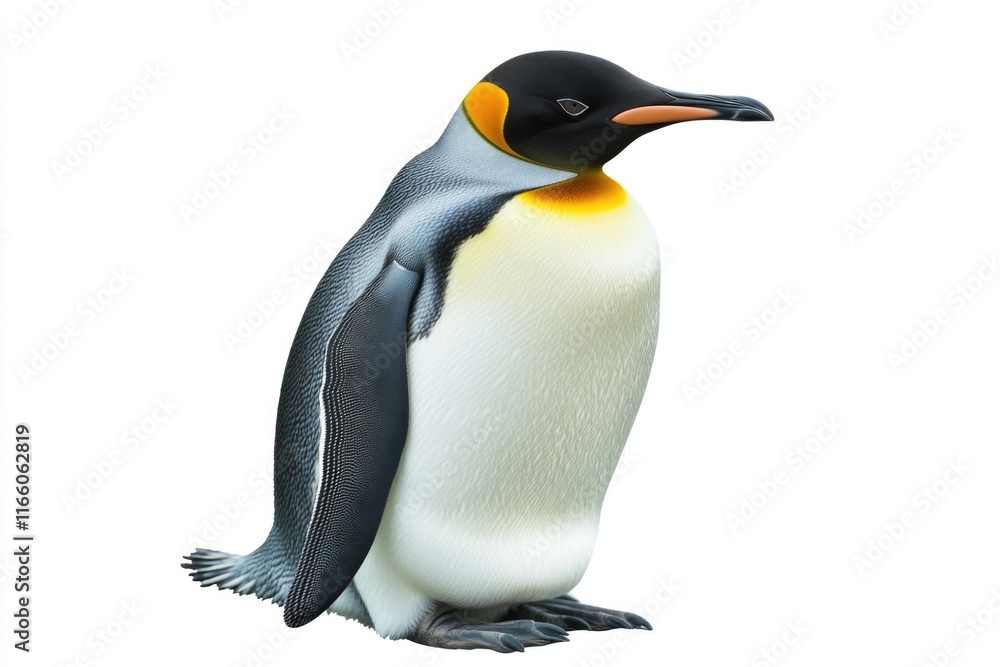 Poster a single penguin standing on a white background