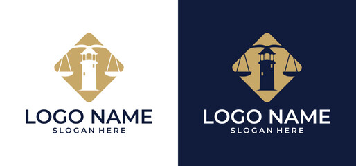 Fototapeta premium Vector logo template for law firms. Illustration of a modern lighthouse. Creative ideas for lawyer logos. Maritime signs.