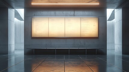 A Spacious Room Featuring a Large Informative Poster on a Wall with a Wooden Bench Inviting Reflection and Engagement in a Cozy Atmosphere