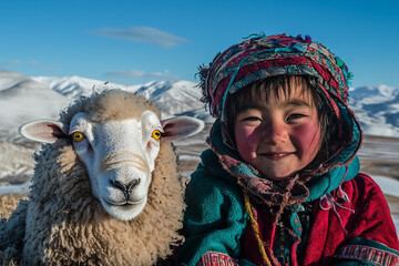 Obraz premium Sheep grazing on a hill under a clear blue sky