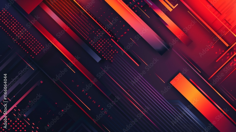 Aufkleber diagonal red and orange lines and geometric shapes create a dynamic and vibrant abstract composition