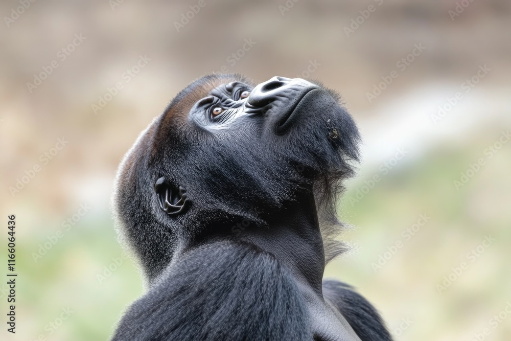 Poster a close-up shot of a gorilla's face with a blurred background