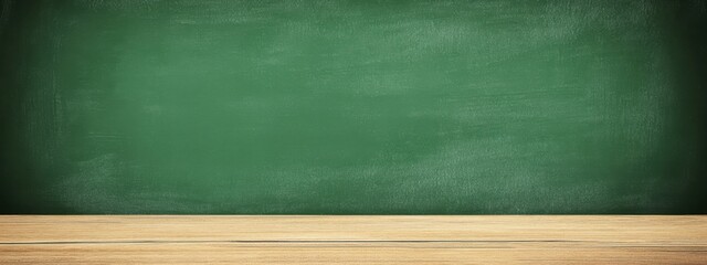 chalkboard texture, empty green blackboard, wide panoramic view, dusty surface, erased chalk marks, vintage classroom atmosphere, muted tones, grungy backdrop, educational setting, blank slate, weathe