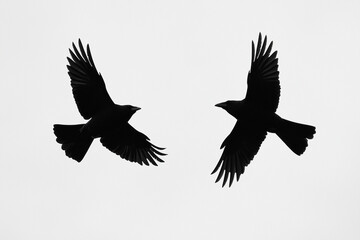 Obraz premium Black crows flying in the chaotic gray sky