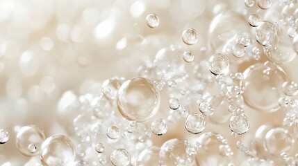 Abstract background of floating, translucent, beige bubbles.