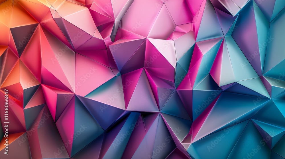 Poster vivid colors blend seamlessly in a low poly geometric design, creating a dynamic and visually appeal