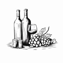 Gourmet black and white vector illustration for wine and gastronomy concepts