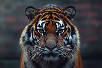 Fototapeta premium A close-up view of a tiger's face looking directly at the camera