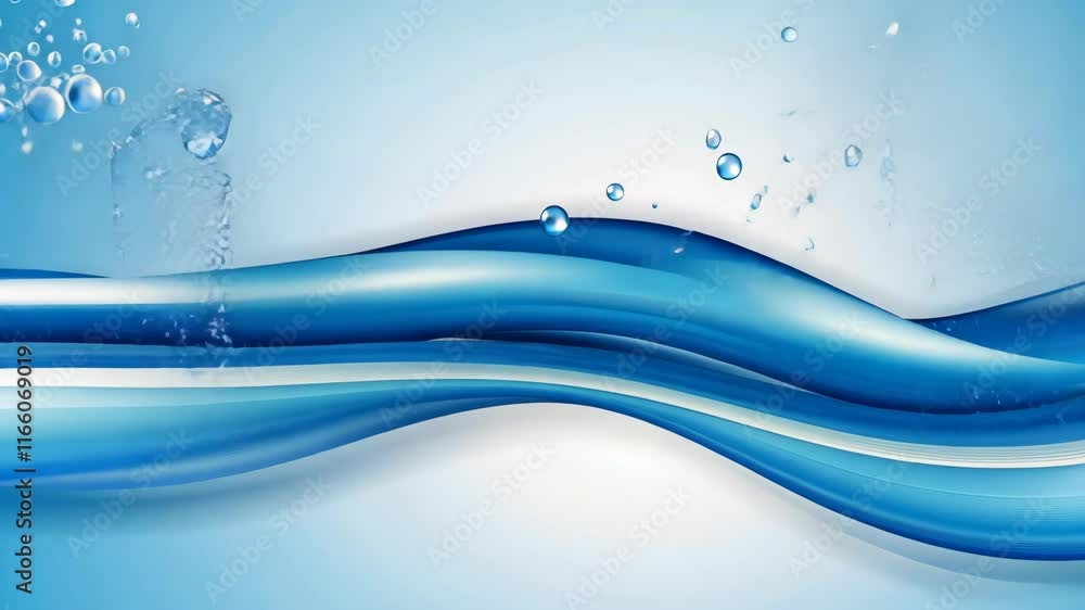 Poster dynamic blue waves create a serene atmosphere with bubbles dancing on the water surface