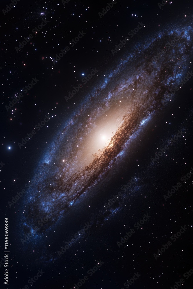 Poster a stunning image of a spiral galaxy with a bright light shining through its center, perfect for astr