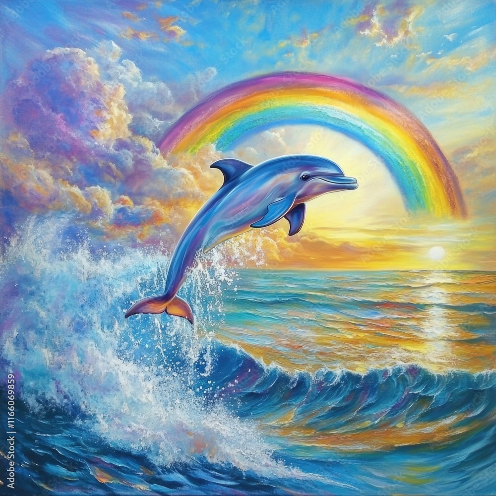Poster a close-up view of a dolphin leaping out of the ocean, highlighting its agility and power