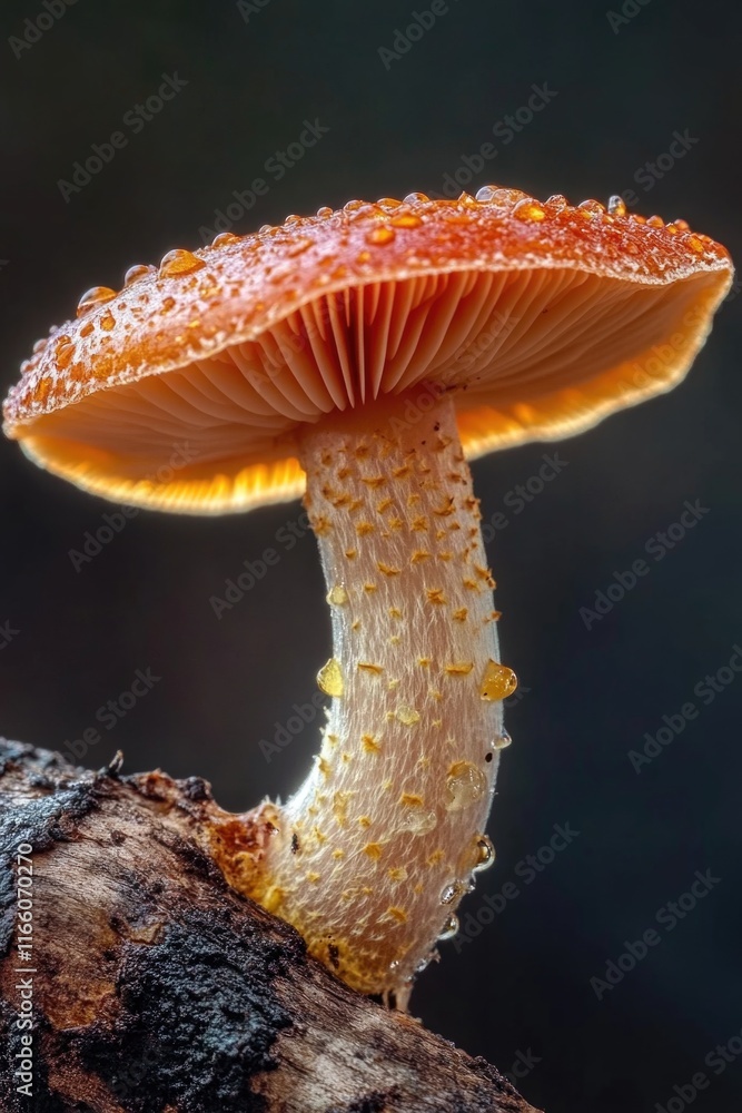 Poster Close-up view of a mushroom growing on a tree branch, highlighting its unique features