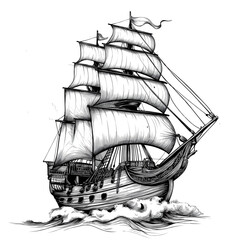 Vintage Sailboat Engraving 