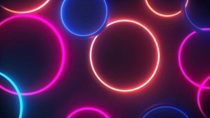 Naklejka premium Colorful neon circles glowing on a dark background, forming a modern and vibrant design suitable for wallpapers and digital art