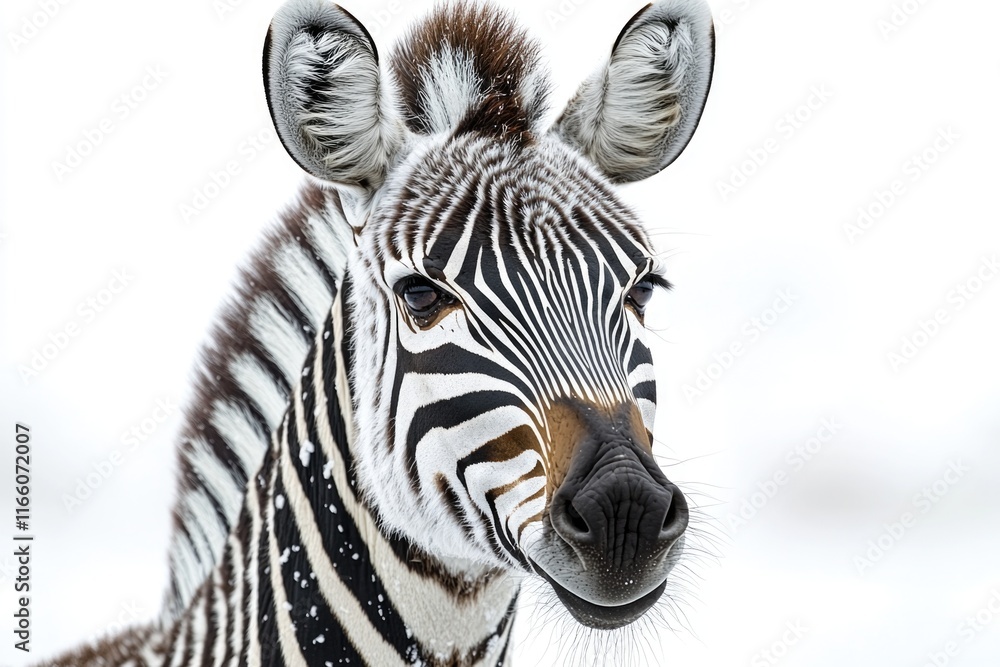 Poster Close-up shot of a zebra in a snowy environment