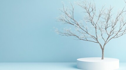 Obraz premium Frosty winter tree on a light blue background.