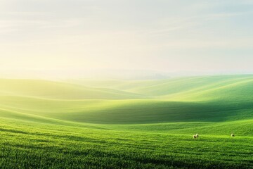 Obraz premium Rolling Green Hills With Sheep Grazing Peacefully