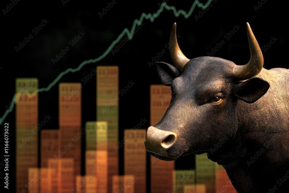 Aufkleber a bull with prominent horns standing near a large chart or graph, suitable for use in financial, bus