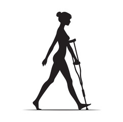 Fototapeta premium Woman Walking With Crutches silhouette vector illustration