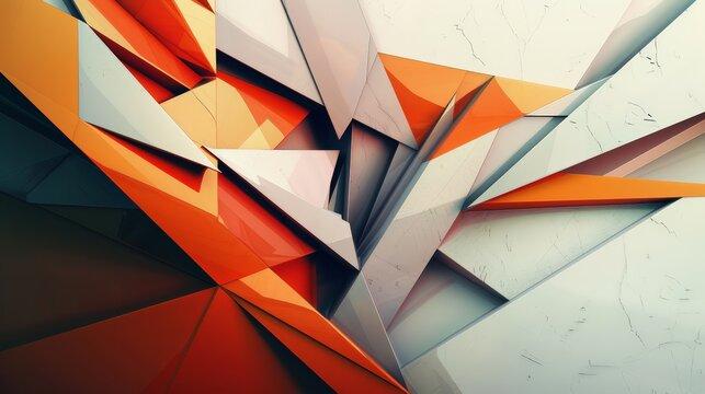 Geometric shapes in orange and grey hues create a dynamic and visually appealing abstract composition, ideal for wallpapers or modern design projects