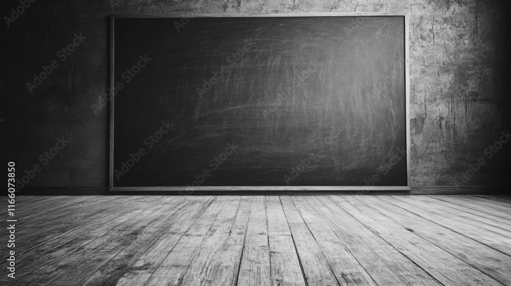 Poster a simple, empty classroom with a blackboard on the wall