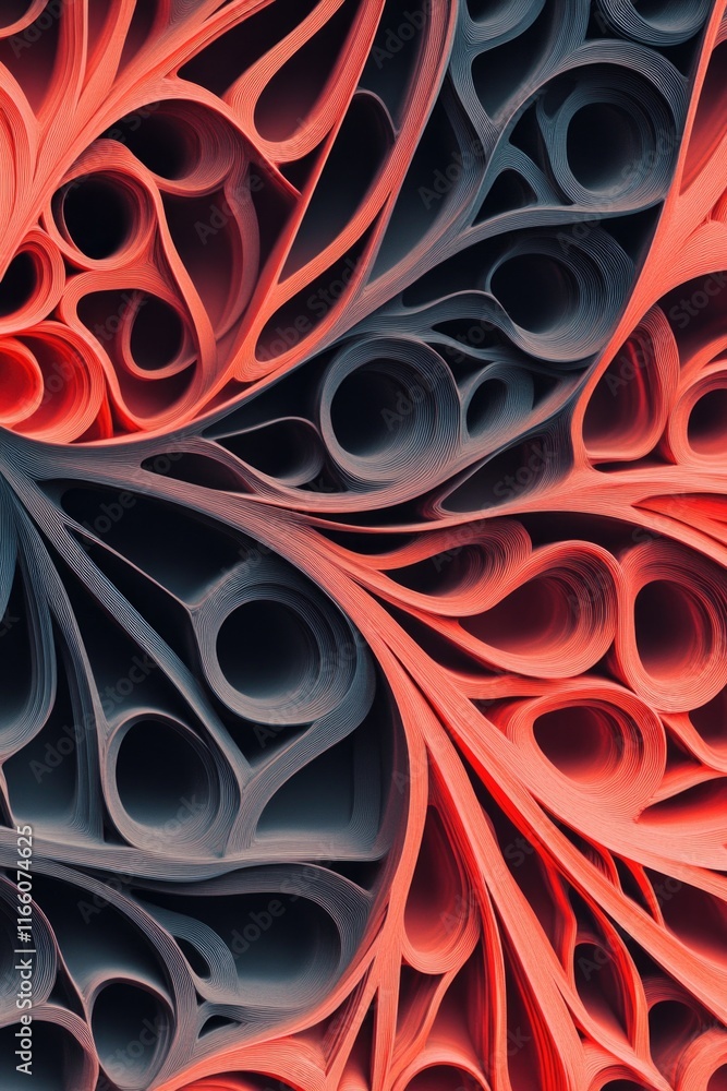Poster a close-up view of a intricate red and black pattern, ideal for use in graphic design or as a decora